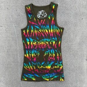 The Children’s Place Olive Green Rainbow Tiger Graphic Tank Top L 10/12